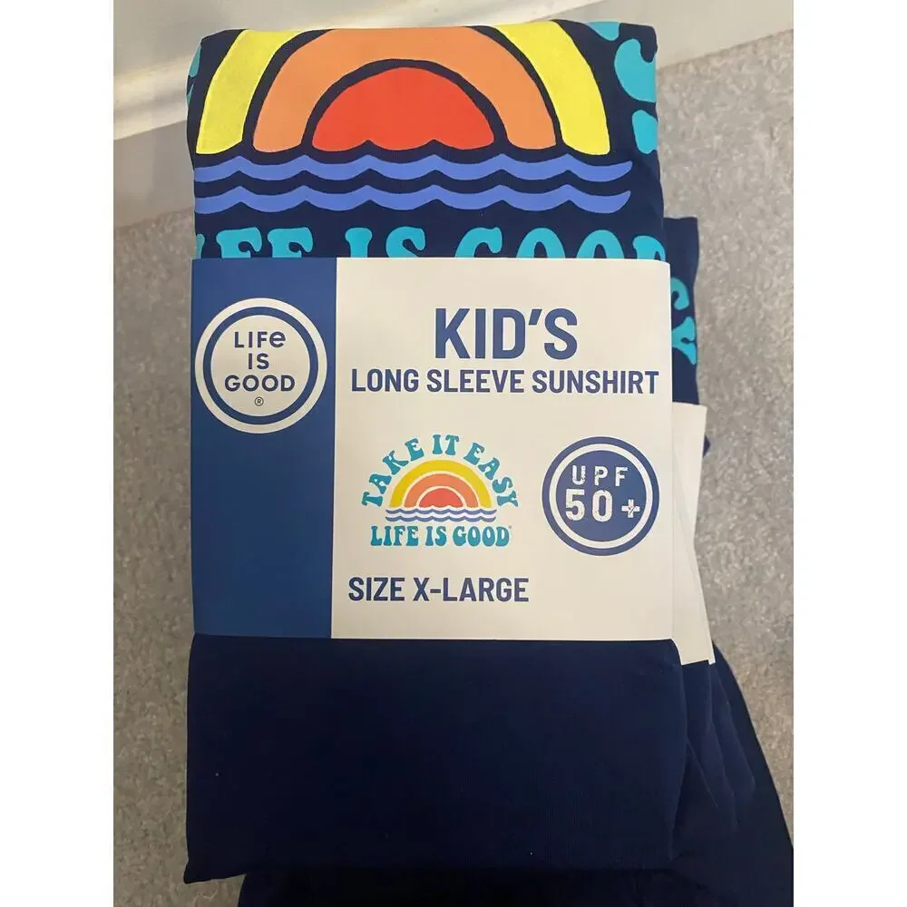 NWT Kids Life Is‎ Good Dark Blue Rash Guard Swim Shirt Size XL Beach Swim